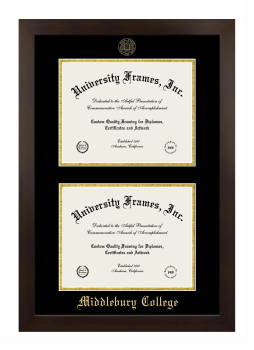 Middlebury College Double Diploma Frame in Manhattan Espresso with Black & Gold Mats for document: 8 1/2"h x 11"w  , document: 8 1/2"h x 11"w  