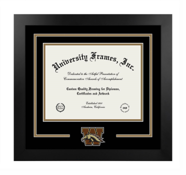Western Michigan University College of Aviaton Logo Mat Frame in Manhattan Black with Black & Bronze Mats for document: 8 1/2"h x 11"w  
