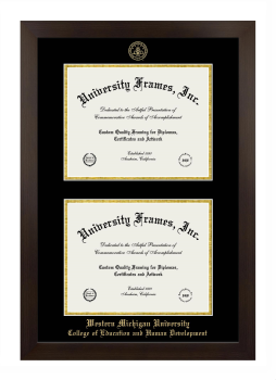 Western Michigan University College of Education and Human Development Double Diploma Frame in Manhattan Espresso with Black & Gold Mats for document: 8 1/2"h x 11"w  , document: 8 1/2"h x 11"w  