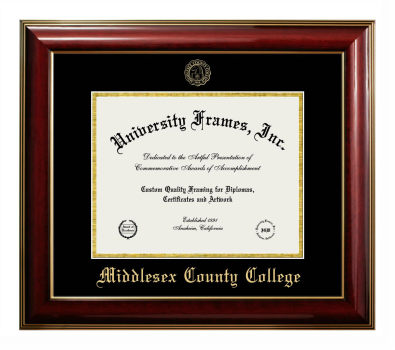 Middlesex County College Diploma Frame in Classic Mahogany with Gold Trim with Black & Gold Mats for document: 8 1/2"h x 11"w  