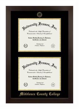 Middlesex County College Double Diploma Frame in Manhattan Espresso with Black & Gold Mats for document: 8 1/2"h x 11"w  , document: 8 1/2"h x 11"w  