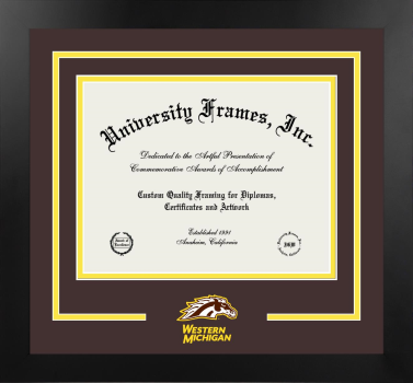 Western Michigan University Thomas M. Cooley Law School Logo Mat Frame in Manhattan Black with Brown & Yellow Mats for document: 8 1/2"h x 11"w  