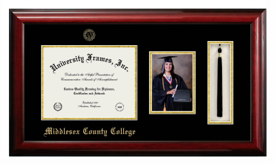 Middlesex County College Diploma with 5 x 7 Portrait & Tassel Box Frame in Classic Mahogany with Black & Gold Mats for document: 8 1/2"h x 11"w  