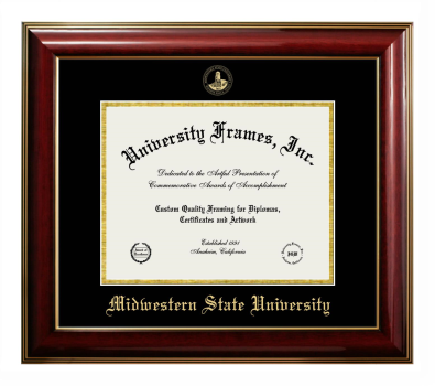 Midwestern State University Diploma Frame in Classic Mahogany with Gold Trim with Black & Gold Mats for document: 8 1/2"h x 11"w  