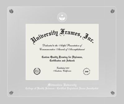 Midwestern University College of Health Sciences - Certified Registered Nurse Anesthetist (Glendale, AZ) Lucent Clear-over-Clear Frame in Lucent Clear Moulding with Lucent Clear Mat for document: 8 1/2"h x 11"w  