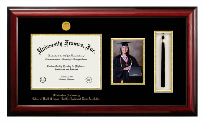 Midwestern University College of Health Sciences - Certified Registered Nurse Anesthetist (Glendale, AZ) Diploma with 5 x 7 Portrait & Tassel Box Frame in Classic Mahogany with Black & Gold Mats for document: 8 1/2"h x 11"w  