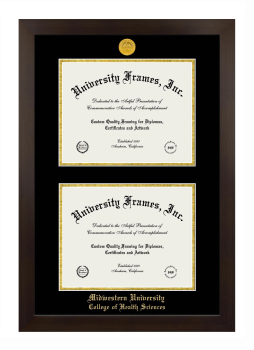 Midwestern University College of Health Sciences - Doctor of Psychology (Glendale, AZ) Double Diploma Frame in Manhattan Espresso with Black & Gold Mats for document: 8 1/2"h x 11"w  , document: 8 1/2"h x 11"w  