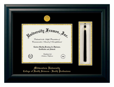 Midwestern University College of Health Sciences - Health Professions (Glendale, AZ) Diploma with Tassel Box Frame in Satin Black with Black & Gold Mats for document: 8 1/2"h x 11"w  