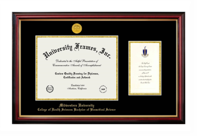 Midwestern University College of Health Sciences Bachelor of Biomedical Science (Glendale, AZ) Diploma with Announcement Frame in Petite Mahogany with Gold Trim with Black & Gold Mats for document: 8 1/2"h x 11"w  , diploma: 7"h x 4"w  