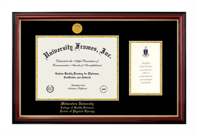 Midwestern University College of Health Sciences Doctor of Physical Therapy (Glendale, AZ) Diploma with Announcement Frame in Petite Mahogany with Gold Trim with Black & Gold Mats for document: 8 1/2"h x 11"w  , diploma: 7"h x 4"w  