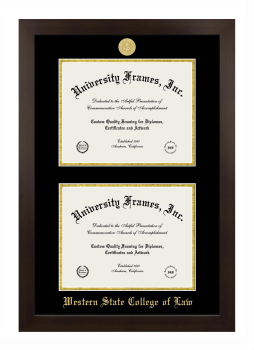 Western State College of Law (at Argosy) Double Diploma Frame in Manhattan Espresso with Black & Gold Mats for document: 8 1/2"h x 11"w  , document: 8 1/2"h x 11"w  