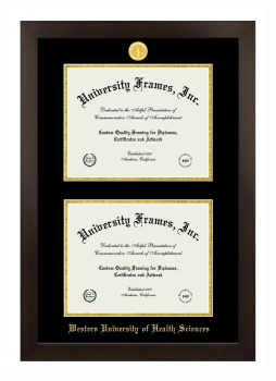 Western University of Health Sciences Double Diploma Frame in Manhattan Espresso with Black & Gold Mats for document: 8 1/2"h x 11"w  , document: 8 1/2"h x 11"w  