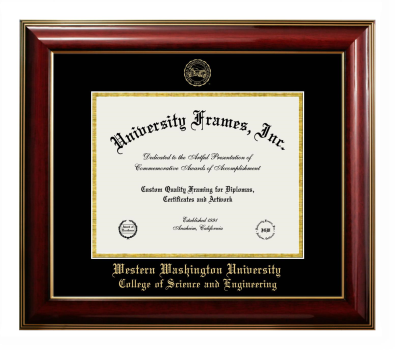 Western Washington University College of Science and Engineering Diploma Frame in Classic Mahogany with Gold Trim with Black & Gold Mats for document: 8 1/2"h x 11"w  