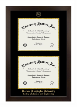 Western Washington University College of Science and Engineering Double Diploma Frame in Manhattan Espresso with Black & Gold Mats for document: 8 1/2"h x 11"w  , document: 8 1/2"h x 11"w  