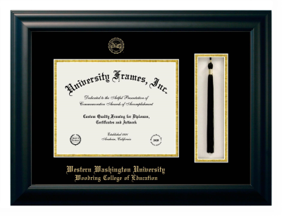 Western Washington University Woodring College of Education Diploma with Tassel Box Frame in Satin Black with Black & Gold Mats for document: 8 1/2"h x 11"w  