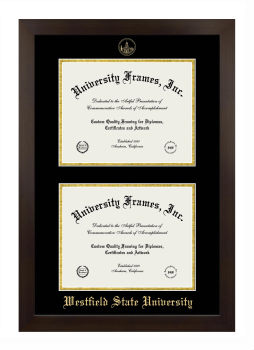 Westfield State University Double Diploma Frame in Manhattan Espresso with Black & Gold Mats for document: 8 1/2"h x 11"w  , document: 8 1/2"h x 11"w  