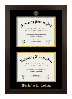 Westminster College (New Wilmington, PA) Double Diploma Frame in Manhattan Espresso with Black & Gold Mats for document: 8 1/2"h x 11"w  , document: 8 1/2"h x 11"w  