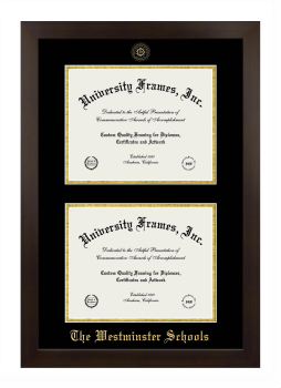 Westminster Schools Double Diploma Frame in Manhattan Espresso with Black & Gold Mats for document: 8 1/2"h x 11"w  , document: 8 1/2"h x 11"w  