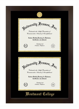 Westmont College Double Diploma Frame in Manhattan Espresso with Black & Gold Mats for document: 8 1/2"h x 11"w  , document: 8 1/2"h x 11"w  