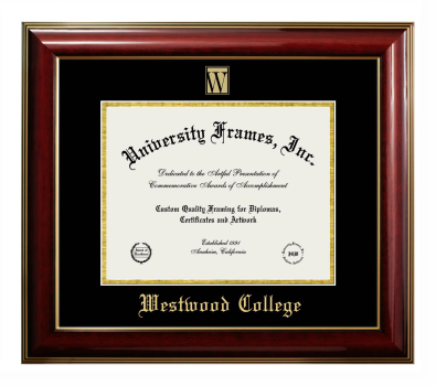 Westwood College Diploma Frame in Classic Mahogany with Gold Trim with Black & Gold Mats for document: 8 1/2"h x 11"w  