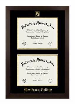 Westwood College Double Diploma Frame in Manhattan Espresso with Black & Gold Mats for document: 8 1/2"h x 11"w  , document: 8 1/2"h x 11"w  