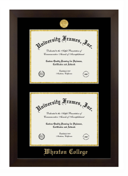Wheaton College (Illinois) Double Diploma Frame in Manhattan Espresso with Black & Gold Mats for document: 8 1/2"h x 11"w  , document: 8 1/2"h x 11"w  