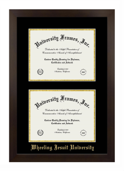 Wheeling Jesuit University Double Diploma Frame in Manhattan Espresso with Black & Gold Mats for document: 8 1/2"h x 11"w  , document: 8 1/2"h x 11"w  