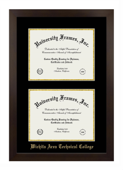 Wichita Area Technical College Double Diploma Frame in Manhattan Espresso with Black & Gold Mats for document: 8 1/2"h x 11"w  , document: 8 1/2"h x 11"w  