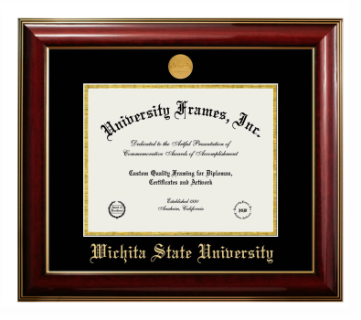 Wichita State University Diploma Frame in Classic Mahogany with Gold Trim with Black & Gold Mats for document: 8 1/2"h x 11"w  