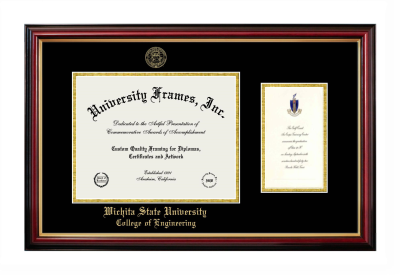 Wichita State University College of Engineering Diploma with Announcement Frame in Petite Mahogany with Gold Trim with Black & Gold Mats for document: 8 1/2"h x 11"w  , diploma: 7"h x 4"w  
