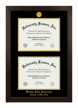 Wichita State University College of Fine Arts Double Diploma Frame in Manhattan Espresso with Black & Gold Mats for document: 8 1/2"h x 11"w  , document: 8 1/2"h x 11"w  
