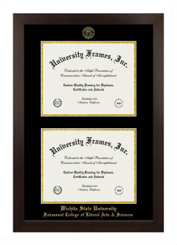 Wichita State University Fairmount College of Liberal Arts & Sciences Double Diploma Frame in Manhattan Espresso with Black & Gold Mats for document: 8 1/2"h x 11"w  , document: 8 1/2"h x 11"w  