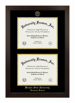 Wichita State University Graduate School Double Diploma Frame in Manhattan Espresso with Black & Gold Mats for document: 8 1/2"h x 11"w  , document: 8 1/2"h x 11"w  
