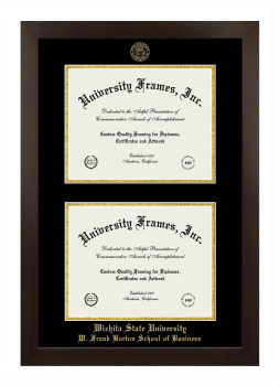 Wichita State University W. Frank Barton School of Business Double Diploma Frame in Manhattan Espresso with Black & Gold Mats for document: 8 1/2"h x 11"w  , document: 8 1/2"h x 11"w  