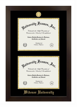 Widener University Double Diploma Frame in Manhattan Espresso with Black & Gold Mats for document: 8 1/2"h x 11"w  , document: 8 1/2"h x 11"w  
