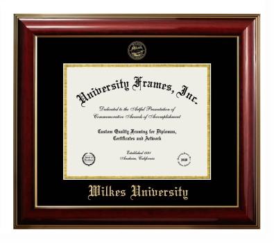 Wilkes University Diploma Frame in Classic Mahogany with Gold Trim with Black & Gold Mats for document: 8 1/2"h x 11"w  