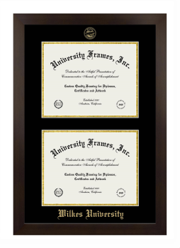 Wilkes University Double Diploma Frame in Manhattan Espresso with Black & Gold Mats for document: 8 1/2"h x 11"w  , document: 8 1/2"h x 11"w  