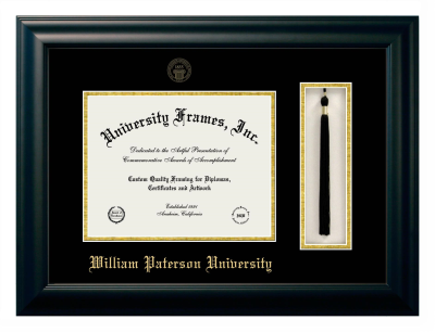 William Paterson University (NJ) Diploma with Tassel Box Frame in Satin Black with Black & Gold Mats for document: 8 1/2"h x 11"w  