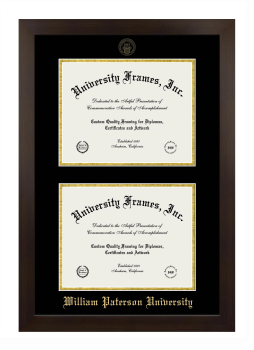 William Paterson University (NJ) Double Diploma Frame in Manhattan Espresso with Black & Gold Mats for document: 8 1/2"h x 11"w  , document: 8 1/2"h x 11"w  