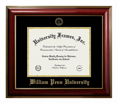 William Penn University Diploma Frame in Classic Mahogany with Gold Trim with Black & Gold Mats for document: 8 1/2"h x 11"w  