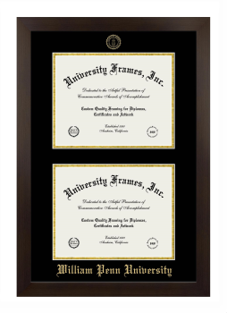 William Penn University Double Diploma Frame in Manhattan Espresso with Black & Gold Mats for document: 8 1/2"h x 11"w  , document: 8 1/2"h x 11"w  