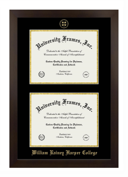 William Rainey Harper College Double Diploma Frame in Manhattan Espresso with Black & Gold Mats for document: 8 1/2"h x 11"w  , document: 8 1/2"h x 11"w  