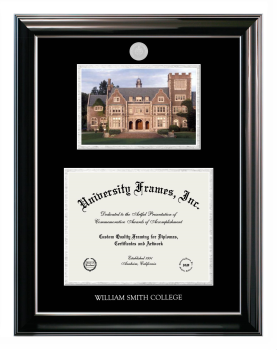 William Smith College Double Opening with Campus Image (Stacked) Frame in Classic Ebony with Silver Trim with Black & Silver Mats for document: 8 1/2"h x 11"w  