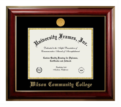 Wilson Community College Diploma Frame in Classic Mahogany with Gold Trim with Black & Gold Mats for document: 8 1/2"h x 11"w  