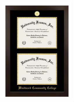 Windward Community College Double Diploma Frame in Manhattan Espresso with Black & Gold Mats for document: 8 1/2"h x 11"w  , document: 8 1/2"h x 11"w  