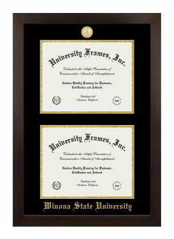 Winona State University Double Diploma Frame in Manhattan Espresso with Black & Gold Mats for document: 8 1/2"h x 11"w  , document: 8 1/2"h x 11"w  
