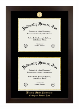 Winona State University College of Liberal Arts Double Diploma Frame in Manhattan Espresso with Black & Gold Mats for document: 8 1/2"h x 11"w  , document: 8 1/2"h x 11"w  