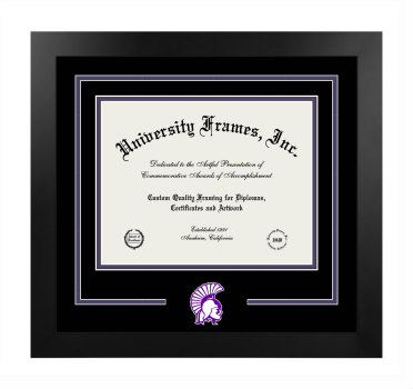 Winona State University College of Nursing and Health Sciences Logo Mat Frame in Manhattan Black with Black & Purple Mats for document: 8 1/2"h x 11"w  