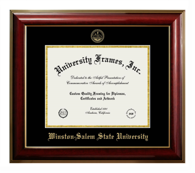 Winston-Salem State University Diploma Frame in Classic Mahogany with Gold Trim with Black & Gold Mats for document: 8 1/2"h x 11"w  