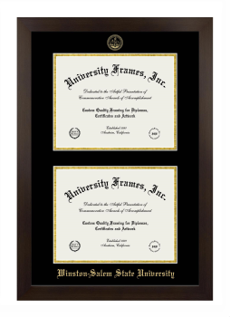 Winston-Salem State University Double Diploma Frame in Manhattan Espresso with Black & Gold Mats for document: 8 1/2"h x 11"w  , document: 8 1/2"h x 11"w  